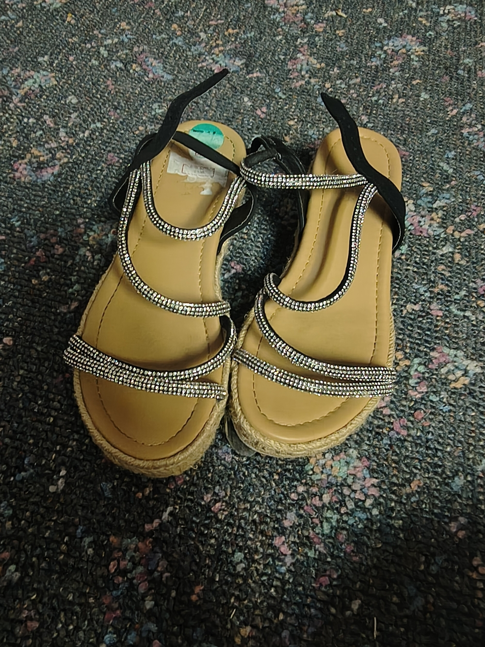Beaded Strappy Espadrille Sandals in Tan and Black